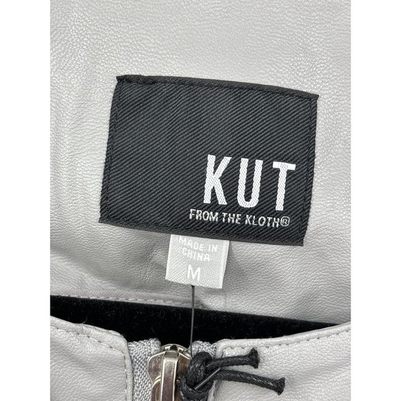 Kut From The Kloth Dahliana Moto Jacket Gray Ruffle Faux Leather Medium NEW - Picture 4 of 6